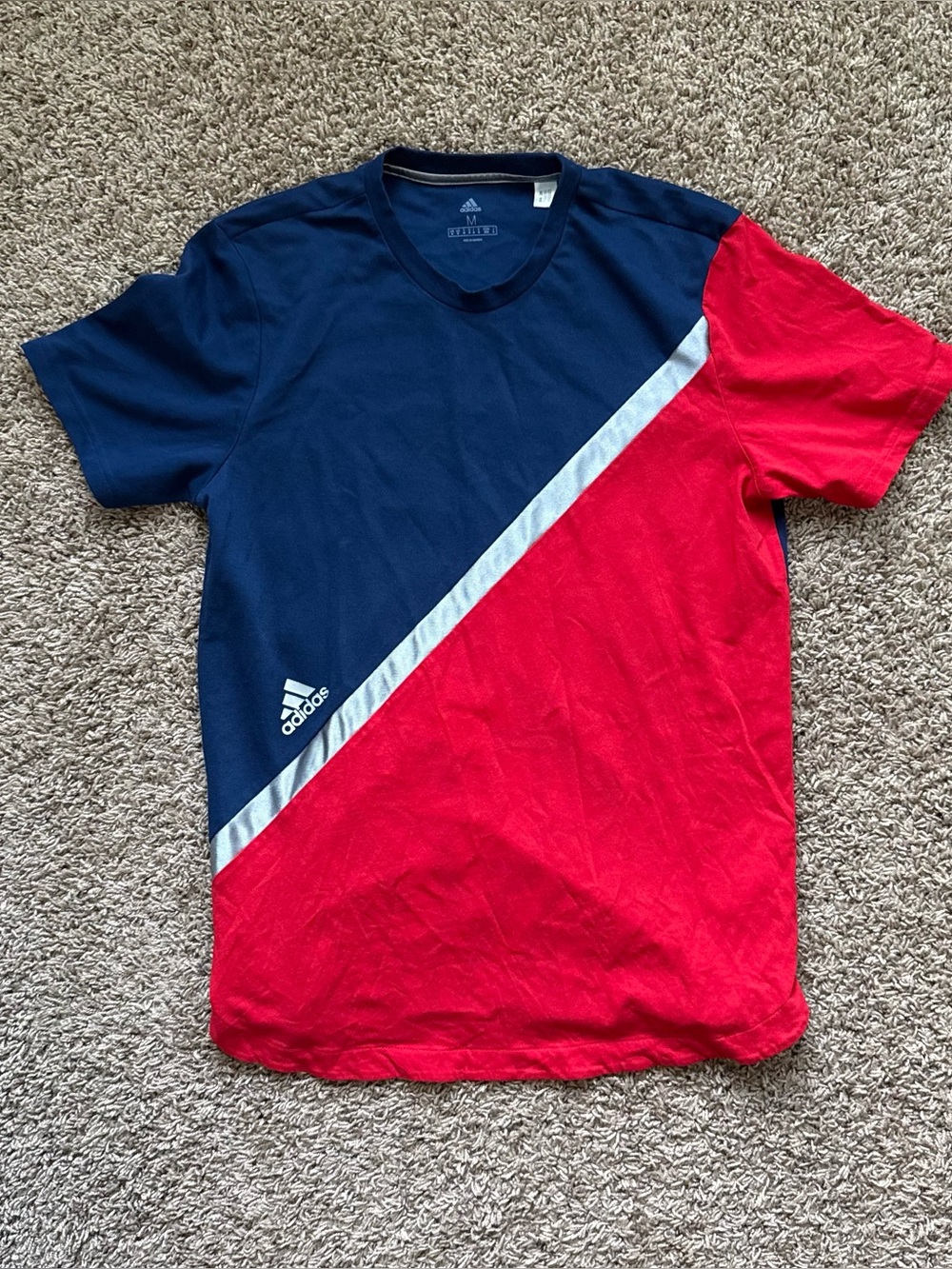 Adidas Men’s Tan Block Tee Scarlet Red and Blue Size Medium